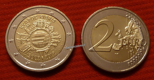 Cipro 2 euro 2012 commemorativo 10° anniversario dell'euro fdc