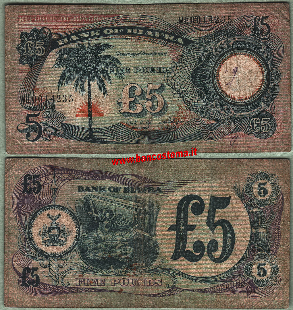 Biafra P6a 5 Pounds nd 1968-69 VF