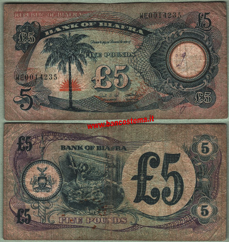Biafra P6a 5 Pounds nd 1968-69 VF