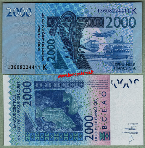 Senegal P716KJ 2.000 Francs 2013 unc  W.A.S let.K