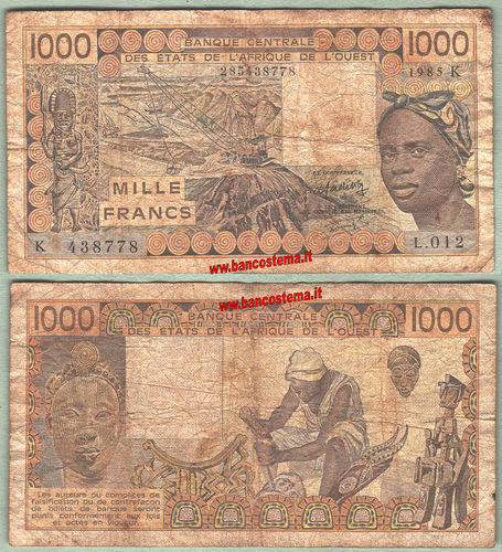 Senegal P707Kf 1.000 Francs 1985 W.A.S. let.K F+