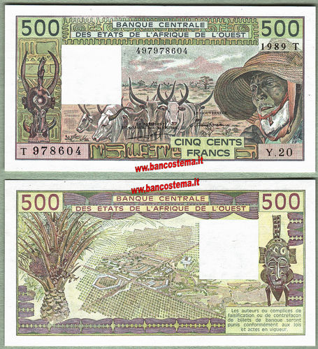 Togo P806Tk 500 Francs 1989 unc  W.A.S. let.T