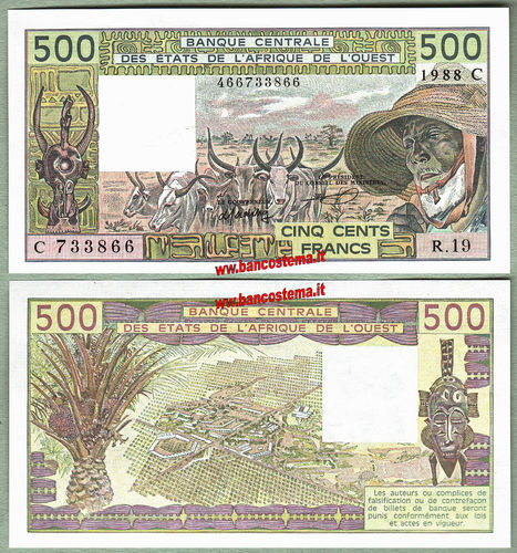 Burkina Faso P306Ca 500 Francs 1988 unc W.a.s. let C