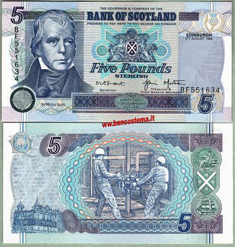 Scotland P119c 5 Pounds commemorativa BOS 05.08.1998 aunc