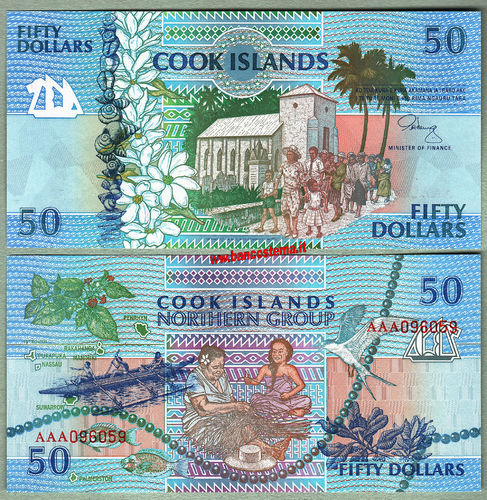 Cook Islands P10a 50 Dollars nd 1992 unc