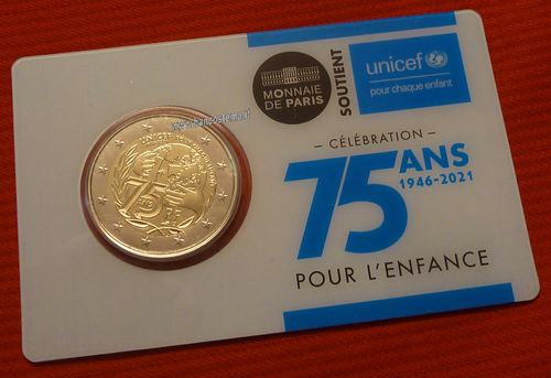 Francia 2 euro commemorativo 75º anniversario dell’UNICEF 2021 Coincard fdc