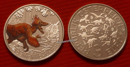 Austria 3 euro commemorativo 2021 Deinonychus color fdc