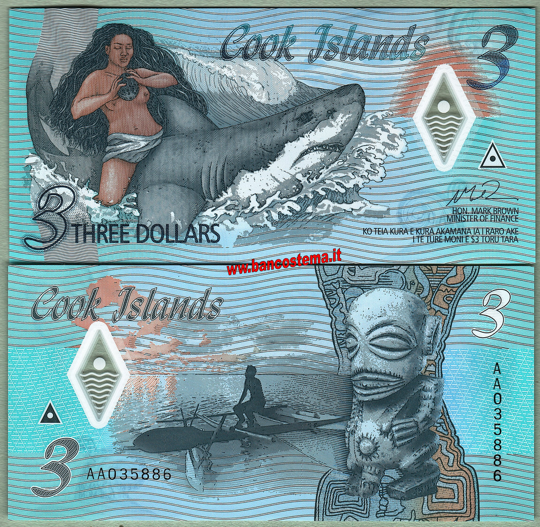 Cook Islands 3 Dollars nd 2021 polymer unc