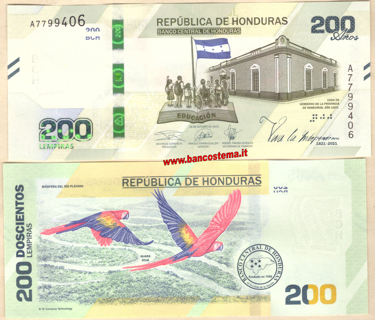 Honduras 200 Lempiras 24.10.2019 (2021) unc
