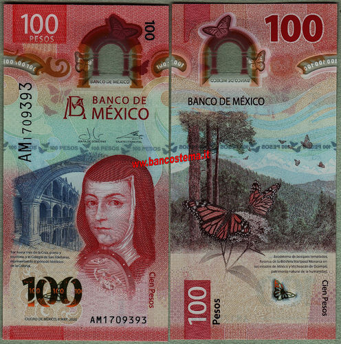 Mexico 100 Pesos 08.05.2020 polymer signatures: Javier Eduardo Guzmán Calafell & Alejandro Alegr unc