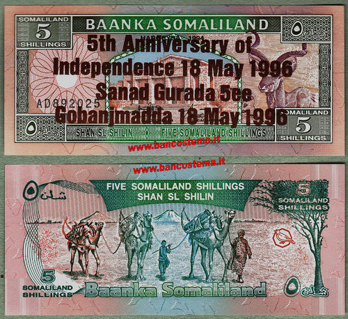 Somaliland P8 5 Shillings 18.05.1996 commemorative unc