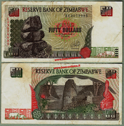 Zimbabwe P8 50 Dollars 1994 vf