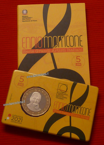 Italia 5 euro commemorativa Ennio Morricone 2021 Proof coincard