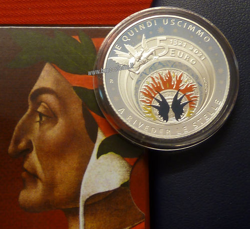 Italia 5 euro commemorativa Dante Alighieri - inferno argento 2021 color FDC