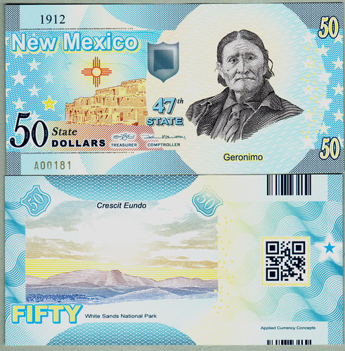 Usa 50 dollars New Mexico 47th State Polymer unc