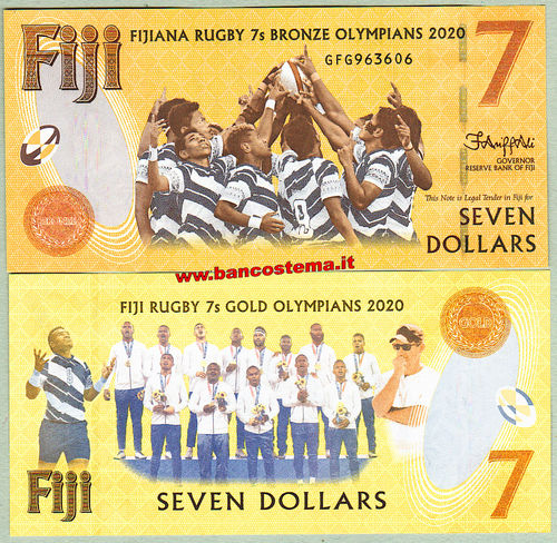 Fiji 7 Dollars commemorative 	Fijiana and Fiji Rugby 7s Bronze and Gold Medal Win 2022  unc