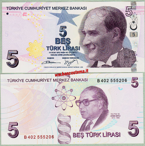 Turkey P222b 5 Lirasi 2009 (2013) unc