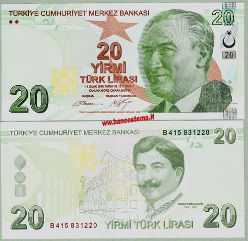 Turkey P224b 20 Lirasi 2012 (2017) unc