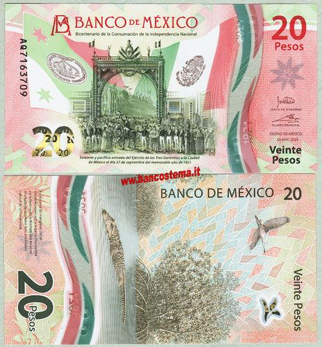 Mexico 20 Pesos 24.5.2021 commemorativa polymer unc