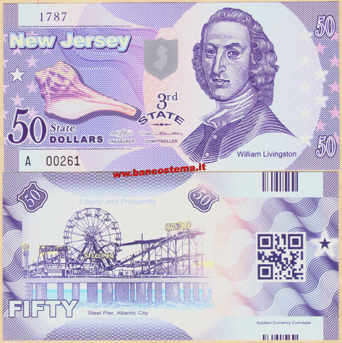 Usa 50 dollars New Jersey 3nd State Polymer unc