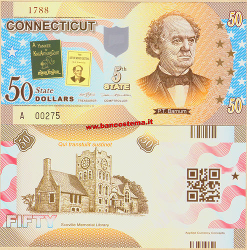 Usa 50 dollars Connecticut 5th State Polymer unc