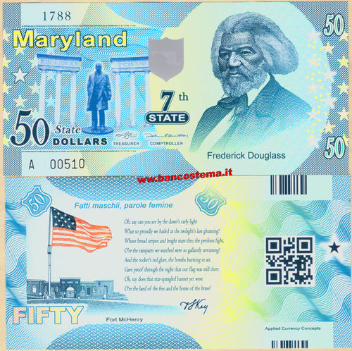 Usa 50 dollars Maryland 7th State Polymer unc