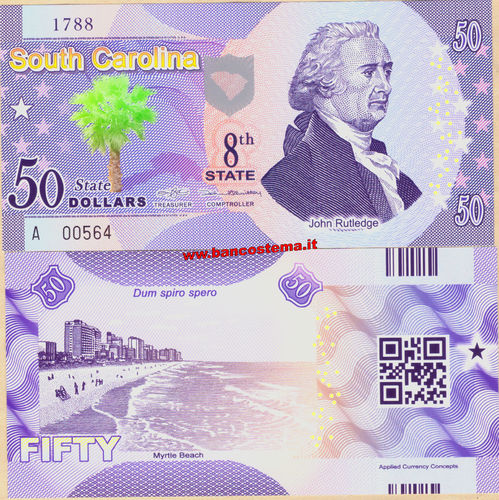 Usa 50 dollars South Carolina 8th State Polymer unc