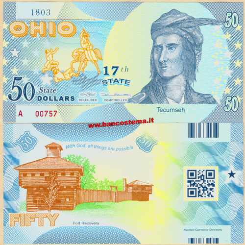 Usa 50 dollars Ohio 17th State Polymer unc