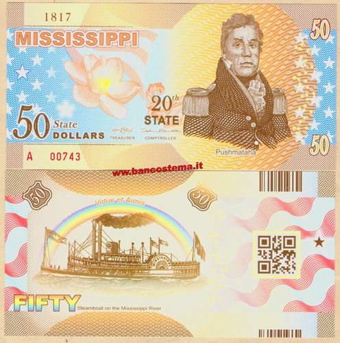Usa 50 dollars Mississippi 20th State Polymer unc