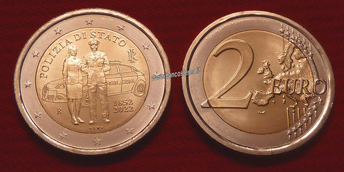 Italia 2 euro commemorativo 2022 	170º anniversario della Polizia di Stato  fdc