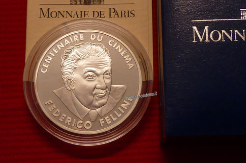 France KM# 1100 100 francs Federico Fellini 1995 argento .900 proof