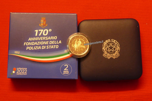 Italia 2 euro commemorativo 2022 	170º anniversario della Polizia di Stato proof