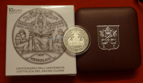 Vaticano 10 euro 2021 proof Commemorativo Università Cattolica del Sacro Cuore argento