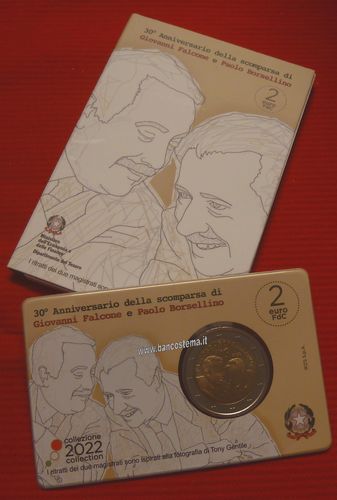 Italia 2 euro commemorativo 2022 30º anniv. della morte di G.Falcone e Paolo Borsellino coincard