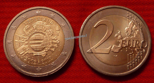 Olanda 2 euro 2012 commemorativo 10° anniversario dell'euro fdc