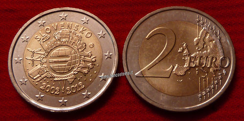 Slovacchia 2 euro 2012 commemorativo 10° anniversario dell'euro fdc