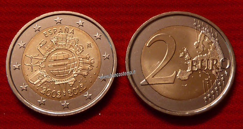 Spagna 2 euro 2012 commemorativo 10° anniversario dell'euro fdc