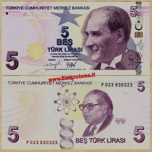 Turkey P222d 5 Lirasi 2009 (2020) unc