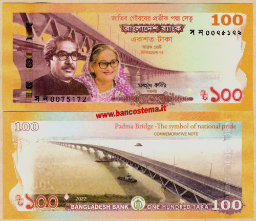 Bangladesh 100 Taka commemorativa Padma Bridge 2022 unc + folder