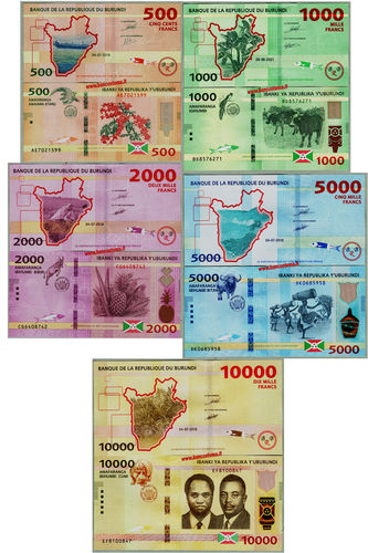 Burundi 500/10.000 Francs date miste 04.07.2016 e 09.08.2021 unc