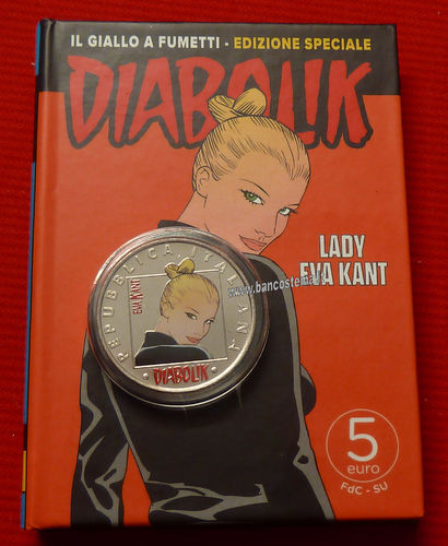 Italia 5 euro commemorativa Serie Fumetti: Diabolik EVA KANT 2023 fdc