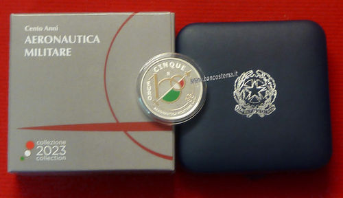 Italia 5 euro commemorativa Cento Anni dell’Aeronautica Militare argento 2023 proof