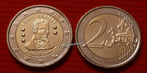 Belgio 2 euro 2009 commemorativo200º anniversario dalla nascita di Louis Braille fdc