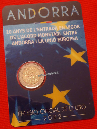 Andorra 2 euro commemorativo 2022 10º anniversario dell'entrata in vigore dell'accordo m folder fdc