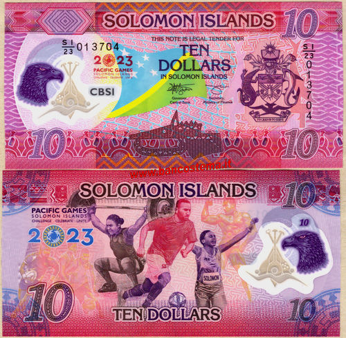 Solomon Islands 10 Dollars commemorativa 17th Pacific Games in the Solomon Islands2023 polymer unc