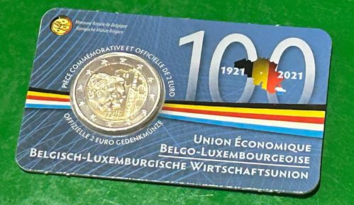 Belgio 2 euro comm.2021 coincard anniversario unione economica Belgio e Lussemburgo 1 pz